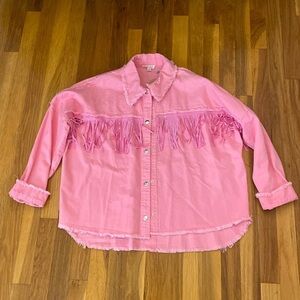NWT Mainstrip Women’s Pink Denim Jacket With Fringe Size S